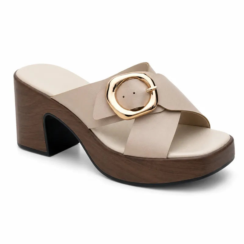 Mules compensées à boucle dorée réf. 638